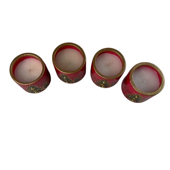 Lot 4 Christmas Votive Candles Vintage Red Festive Decorative u Tablescape Light - Picture 2 of 8